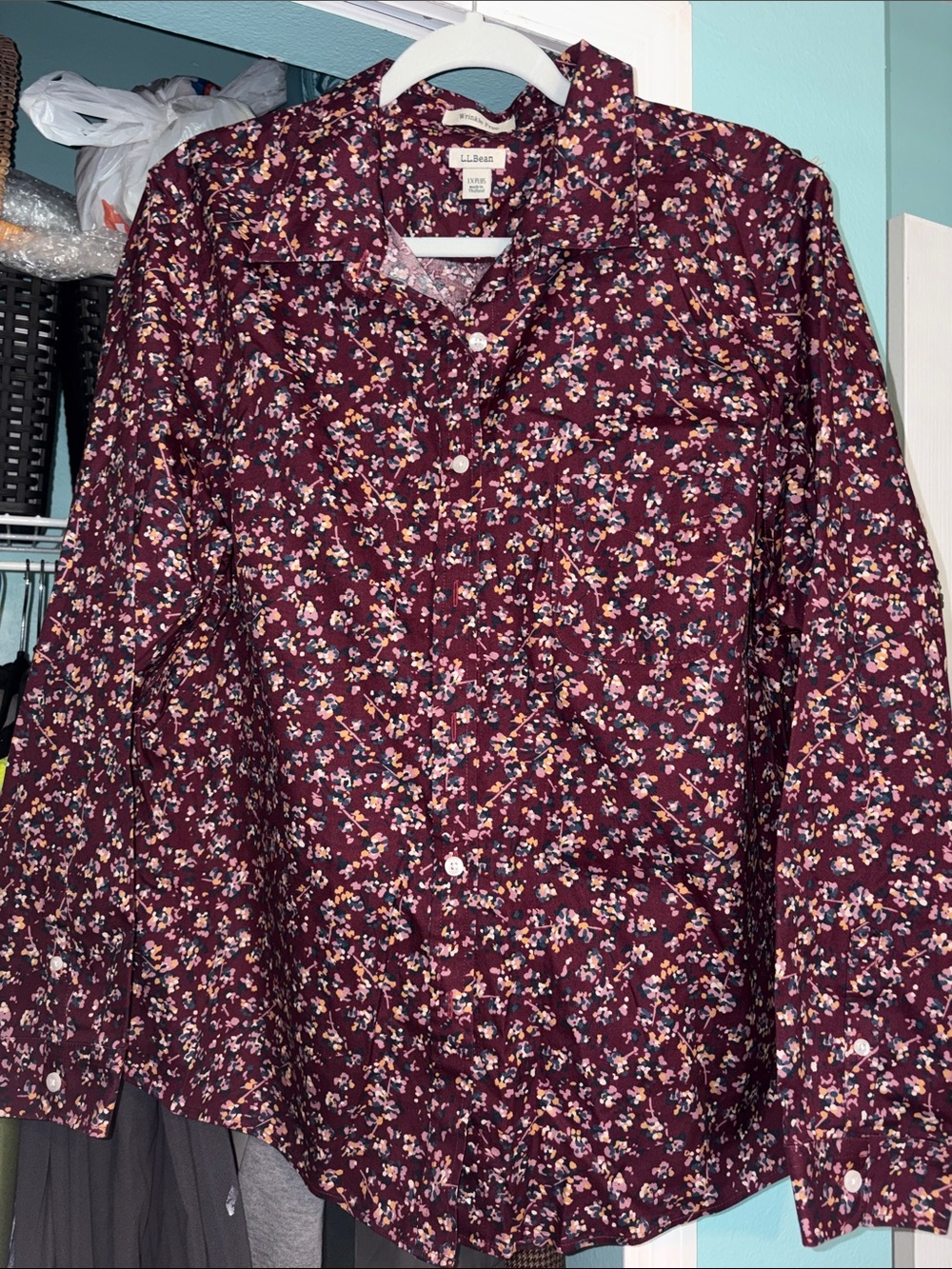 L.L. Bean Women's Plum Floral Button-Down Shirt